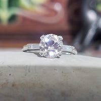 platinum European cut diamond estate engagement Ring