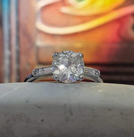 platinum European cut diamond estate engagement Ring