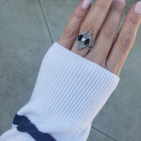 14k white gold c.20s filigree Deco diamond black onyx & quartz Ring