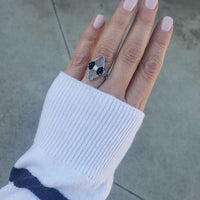 14k white gold c.20s filigree Deco diamond black onyx & quartz Ring