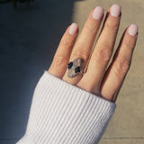 14k white gold c.20s filigree Deco diamond black onyx & quartz Ring