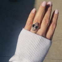 14k white gold c.20s filigree Deco diamond black onyx & quartz Ring