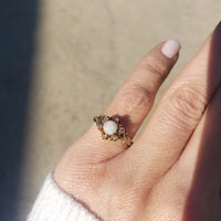 10k gold Victorian opal & rose cut diamond ring