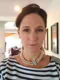 14k white gold mid century Honora double strand pearl necklace with detachable diamond clasp - pin