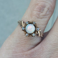 10k gold Victorian opal & rose cut diamond ring