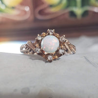 10k gold Victorian opal & rose cut diamond ring