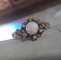 10k gold Victorian opal & rose cut diamond ring