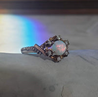 10k gold Victorian opal & rose cut diamond ring