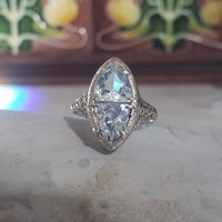 14k white gold c.1920s filigree Aquamarine ring