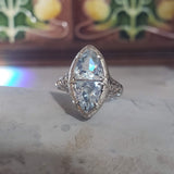 14k white gold c.1920s filigree Aquamarine ring