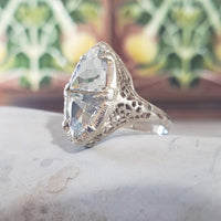 14k white gold c.1920s filigree Aquamarine ring
