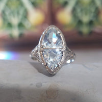 14k white gold c.1920s filigree Aquamarine ring