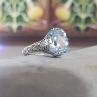 14k white gold c.1920s filigree Aquamarine ring