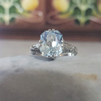 14k white gold c.1920s filigree Aquamarine ring