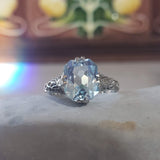 14k white gold c.1920s filigree Aquamarine ring