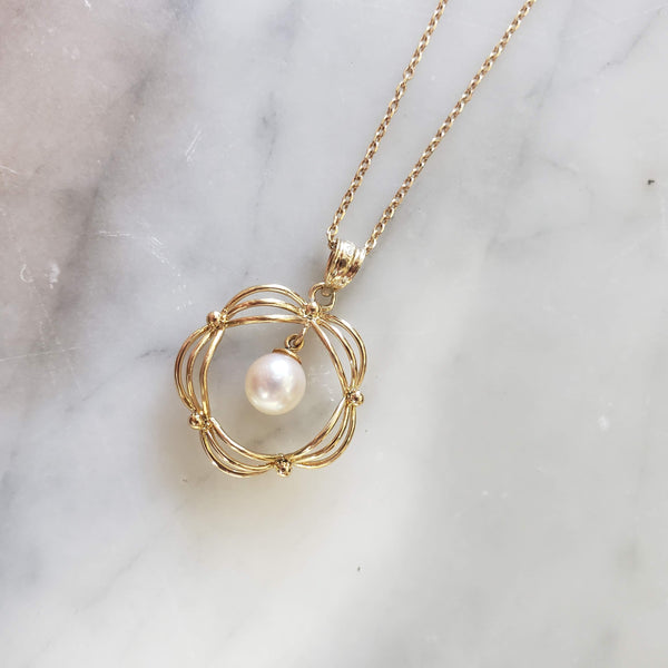 14k gold pearl necklace pendant