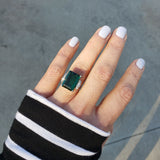 Platinum emerald cut  Green Tourmaline & Diamond estate Ring