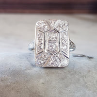 14k gold white gold c.1920s filigree diamond glove Ring