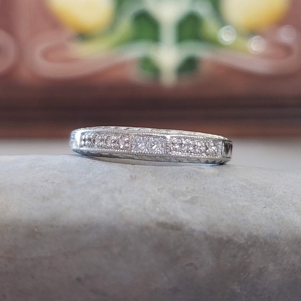 platinum princess cut diamond estate band