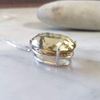 14k white gold huge oval CITRINE estate pendant necklace