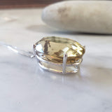 14k white gold huge oval CITRINE estate pendant necklace