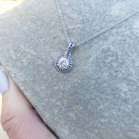 14k gold white gold sapphire & diamond halo necklace pendant