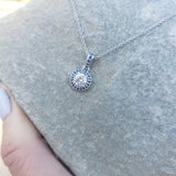 14k gold white gold sapphire & diamond halo necklace pendant