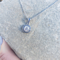 14k gold white gold sapphire & diamond halo necklace pendant