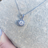 14k gold white gold sapphire & diamond halo necklace pendant