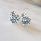 18k white gold Aquamarine & Diamond crown studs earrings - screw back