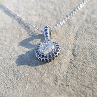 14k gold white gold sapphire & diamond halo necklace pendant