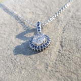 14k gold white gold sapphire & diamond halo necklace pendant