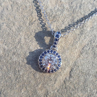 14k gold white gold sapphire & diamond halo necklace pendant