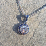 14k gold white gold sapphire & diamond halo necklace pendant