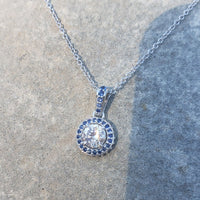 14k gold white gold sapphire & diamond halo necklace pendant