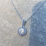 14k gold white gold sapphire & diamond halo necklace pendant