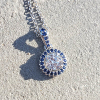 14k gold white gold sapphire & diamond halo necklace pendant