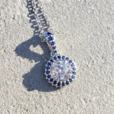 14k gold white gold sapphire & diamond halo necklace pendant
