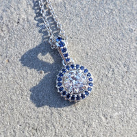 14k gold white gold sapphire & diamond halo necklace pendant