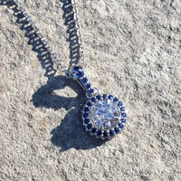 14k gold white gold sapphire & diamond halo necklace pendant