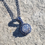 14k gold white gold sapphire & diamond halo necklace pendant