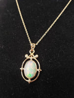 10k yellow gold Opal DECO necklace pendant