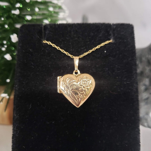 14k yellow gold estate heart locket pendant necklace