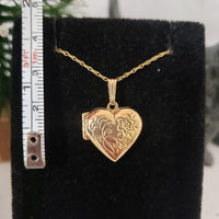 14k yellow gold estate heart locket pendant necklace