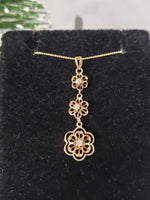 10k gold Victorian diamond floral drop necklace pendant lavaliere