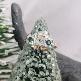 14k gold two tone mine cut diamond & Emerald estate c.30s ring