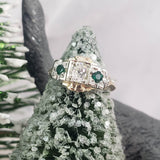 14k gold two tone mine cut diamond & Emerald estate c.30s ring