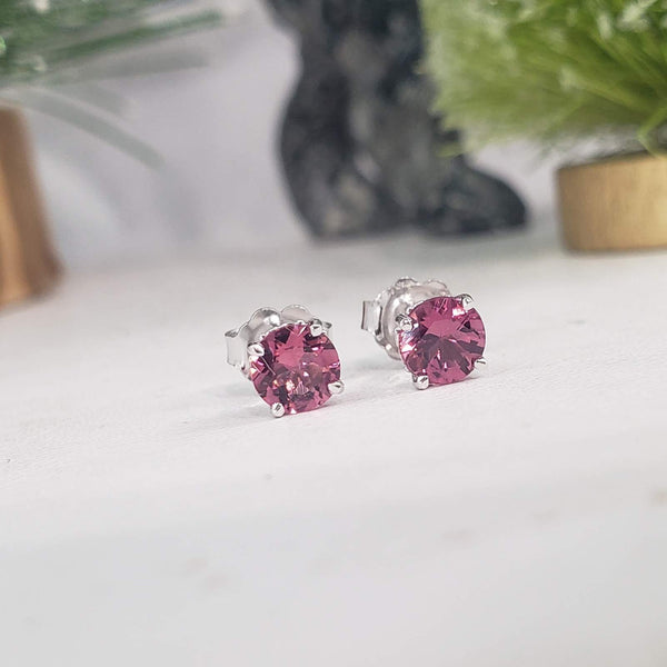 14k gold Pink Tourmaline scroll Studs