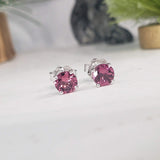 14k gold Pink Tourmaline scroll Studs