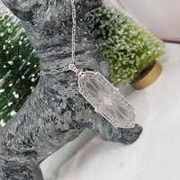 14k white gold Deco c.20's etched quartz crystal diamond pendant necklace